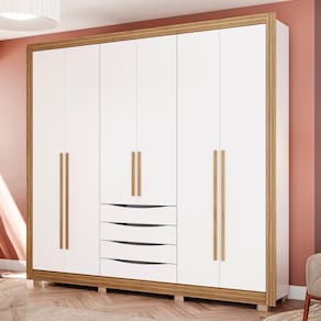 Guarda-roupa Casal 100% Mdf Kappesberg C/pés 6 Portas 4 Gavetas Branco/nogueira