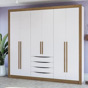 Guarda-roupa Casal 100% Mdf Kappesberg 6 Portas 4 Gavetas Branco/nogueira