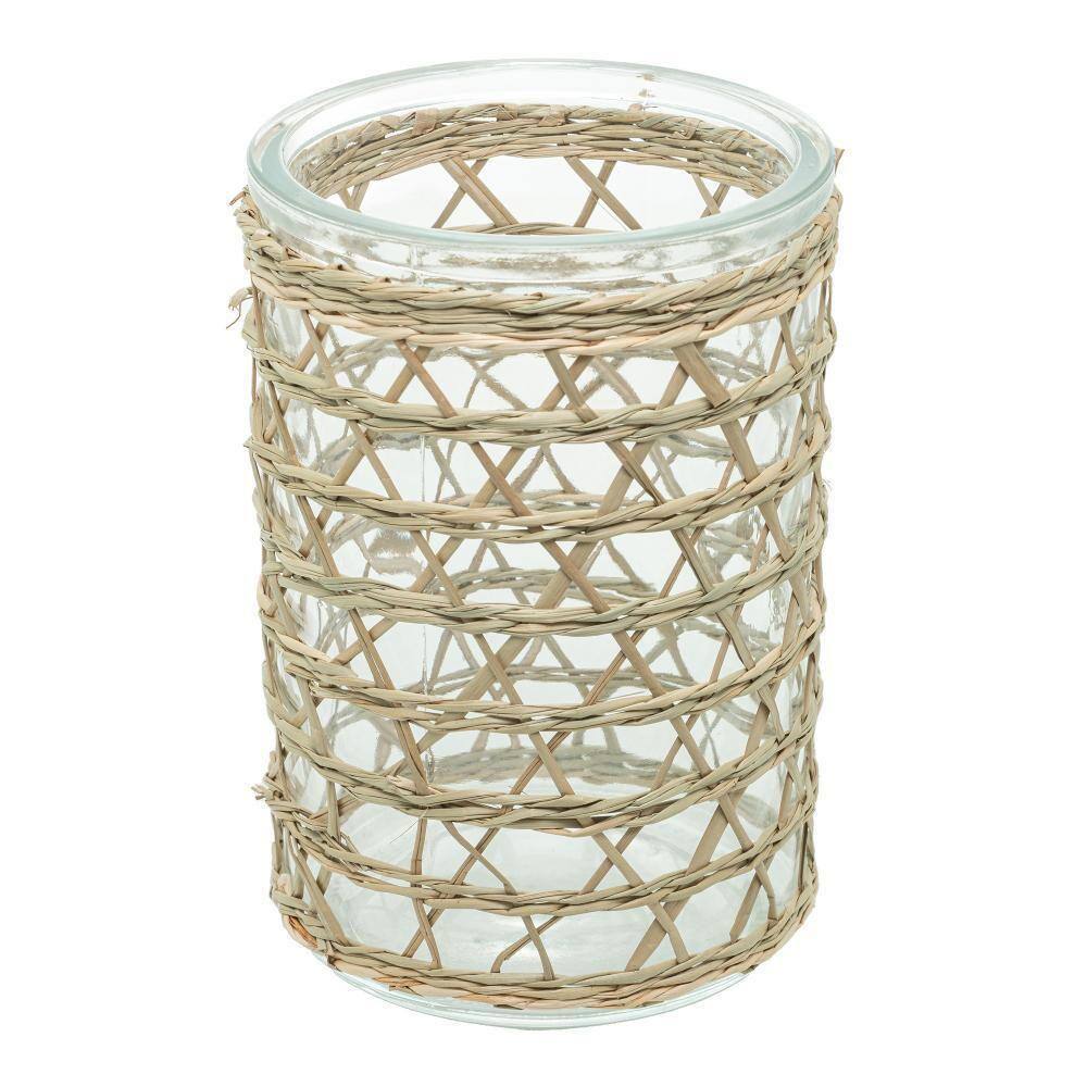 Vaso Wolff De Vidro E Fibra Natural 13X10Cm