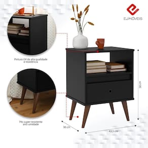 Mesa de Cabeceira Wood NEW Ej Móveis Preto/Nature 28507