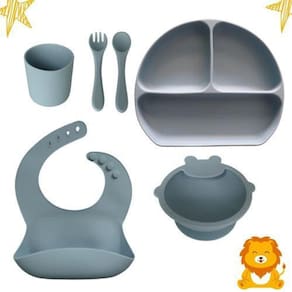 Kit Introdução Alimentar Silicone 6 Pçs Bpa Free - Azul