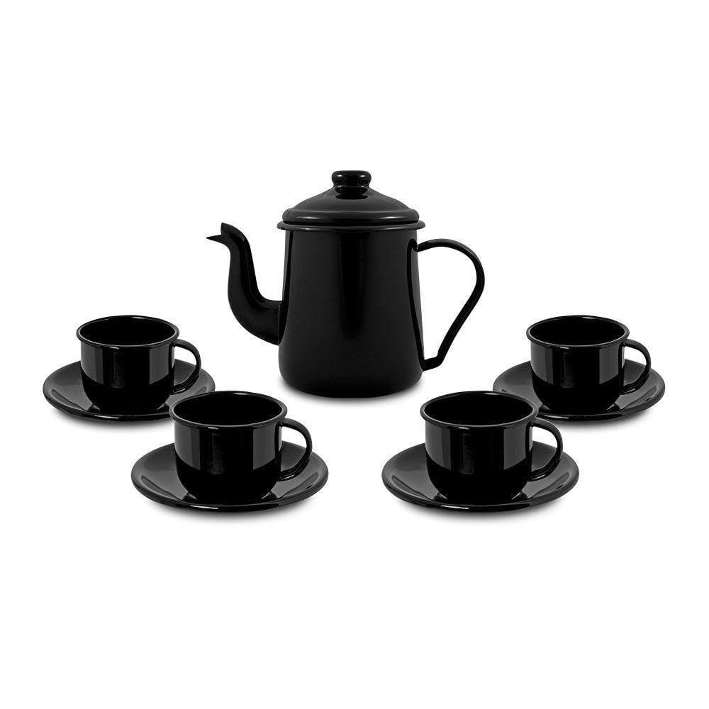 Conjunto Para Café Esmaltado 9 Peças Preto Ewel