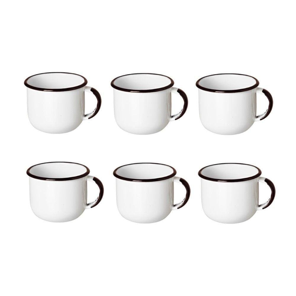 Jogo De Xícara De Cafezinho 06 Peças Esmaltada Branco 120 Ml Ewel