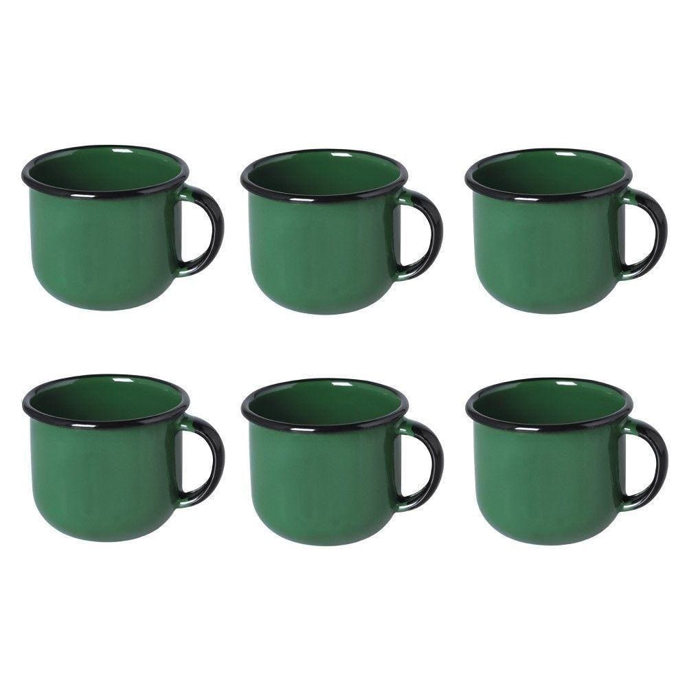 Jogo De Xícara De Chá 06 Peças Esmaltada Verde 240 Ml Ewel