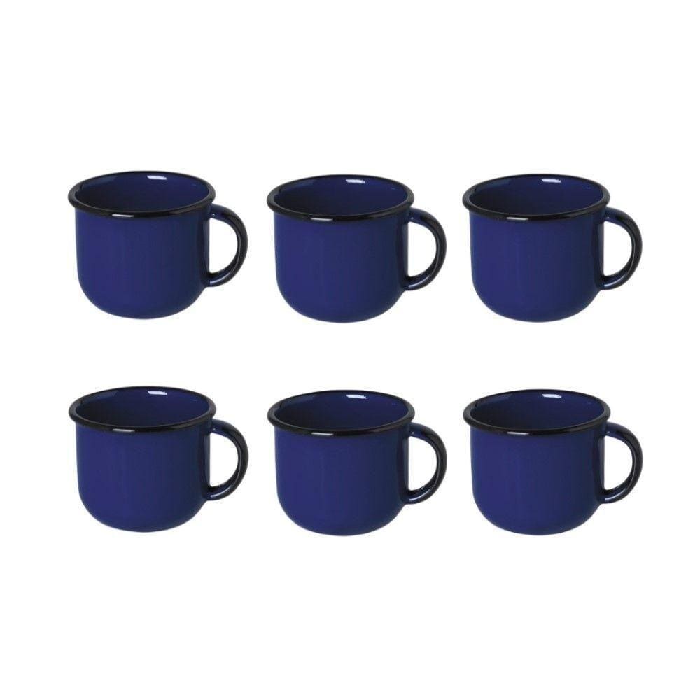 Jogo De Xícara De Cafezinho 06 Peças Esmaltada Azul 120 Ml Ewel