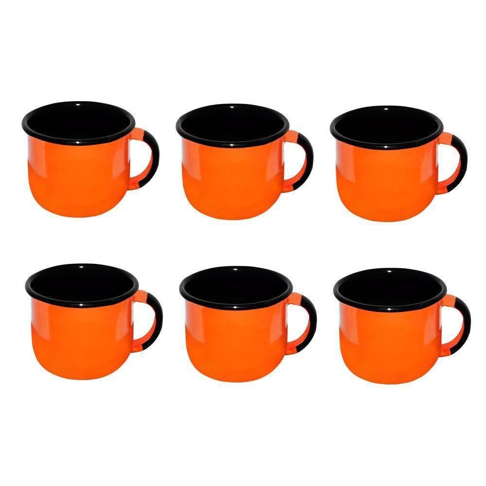 Jogo De Xícara De Chá 06 Peças Esmaltada Laranja 240 Ml Ewel