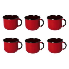 Jogo De Xícara De Chá 06 Peças Esmaltada Vermelho 240 Ml Ewel