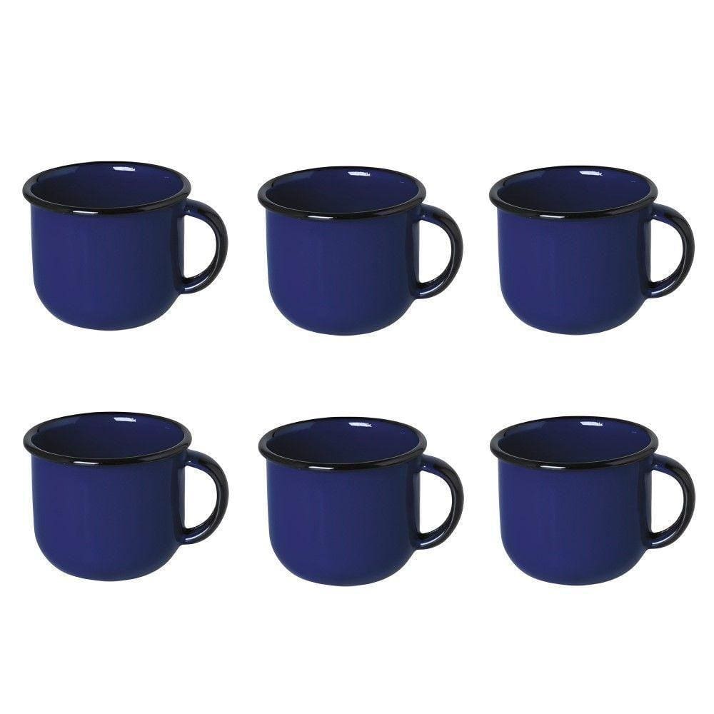 Jogo De Xícara De Chá 06 Peças Esmaltada Azul 240 Ml Ewel