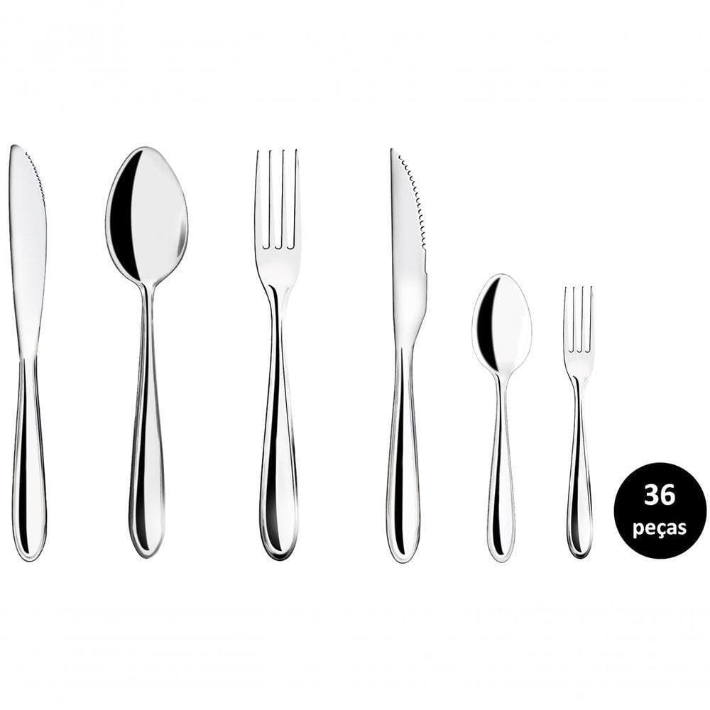 Jogo Talhares Inox Lagoa 36 Peças Garfo, Colher, Faca Mesa