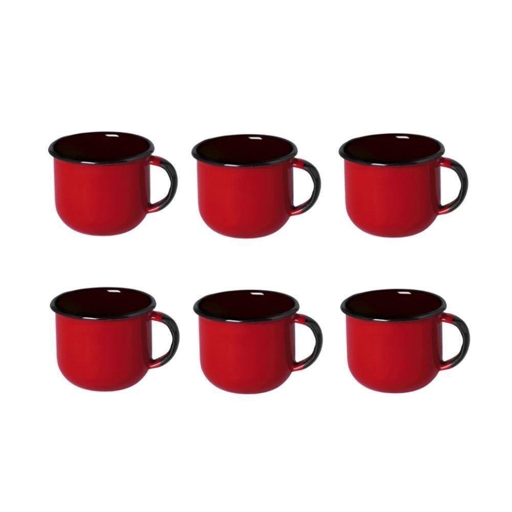 Jogo De Xícara De Cafezinho 06 Peças Esmaltada Vermelho 120 Ml Ewel