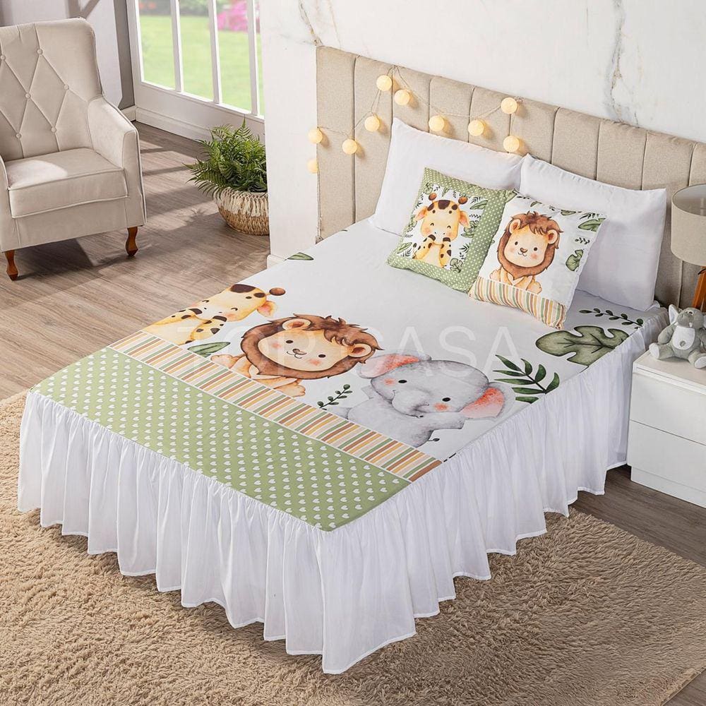 Kit Colcha Cobre Leito Casal 5 Peças Estampado Infantil