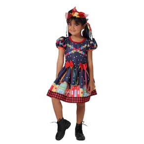 Vestido Festa Junina Infantil Azul Estampado Dança Quadrilha
