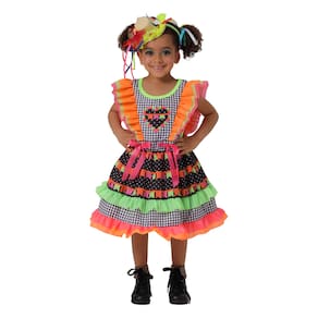 Vestido Junino Infantil Caipira Colorido estampado com babados