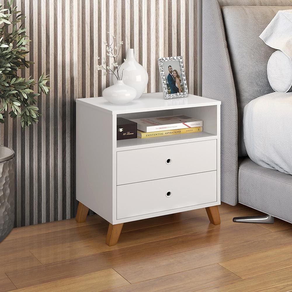 Mesa De Cabeceira 2 Gavetas E 1 Nicho Branco