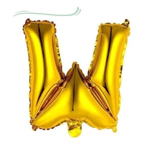 Balão Metalizado Letra W 40Cm Com Palito Dourado