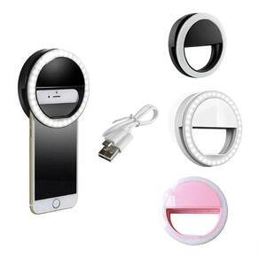 Clipe Anel Led Luz Selfie P/ Celular Branco (Mini Ring Light)