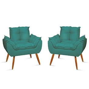 Kit 02 Poltronas Decorativas Opala Pés Palito - Sala - Balaqui Decor Cor:azul-turquesa