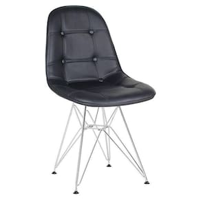 Cadeira Estofada Charles Eames Eiffel Botonê Com Pés De Metal Cromado Preto Preto
