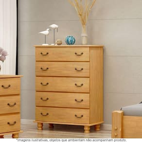 Cômoda Para Quarto Em Madeira Maciça 5 Gavetas Havana Mel - Straub Web
