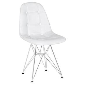 Cadeira Estofada Charles Eames Eiffel Botonê Com Pés De Metal Cromado Branco Branco