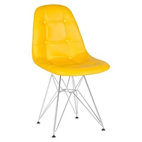 Cadeira Estofada Charles Eames Eiffel Botonê Com Pés De Metal Cromado Amarelo Amarelo