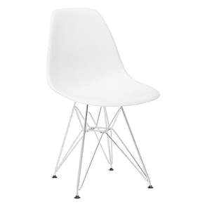 Cadeira Eames Eiffel Dkr Com Base De Metal Cromado Branco Branco