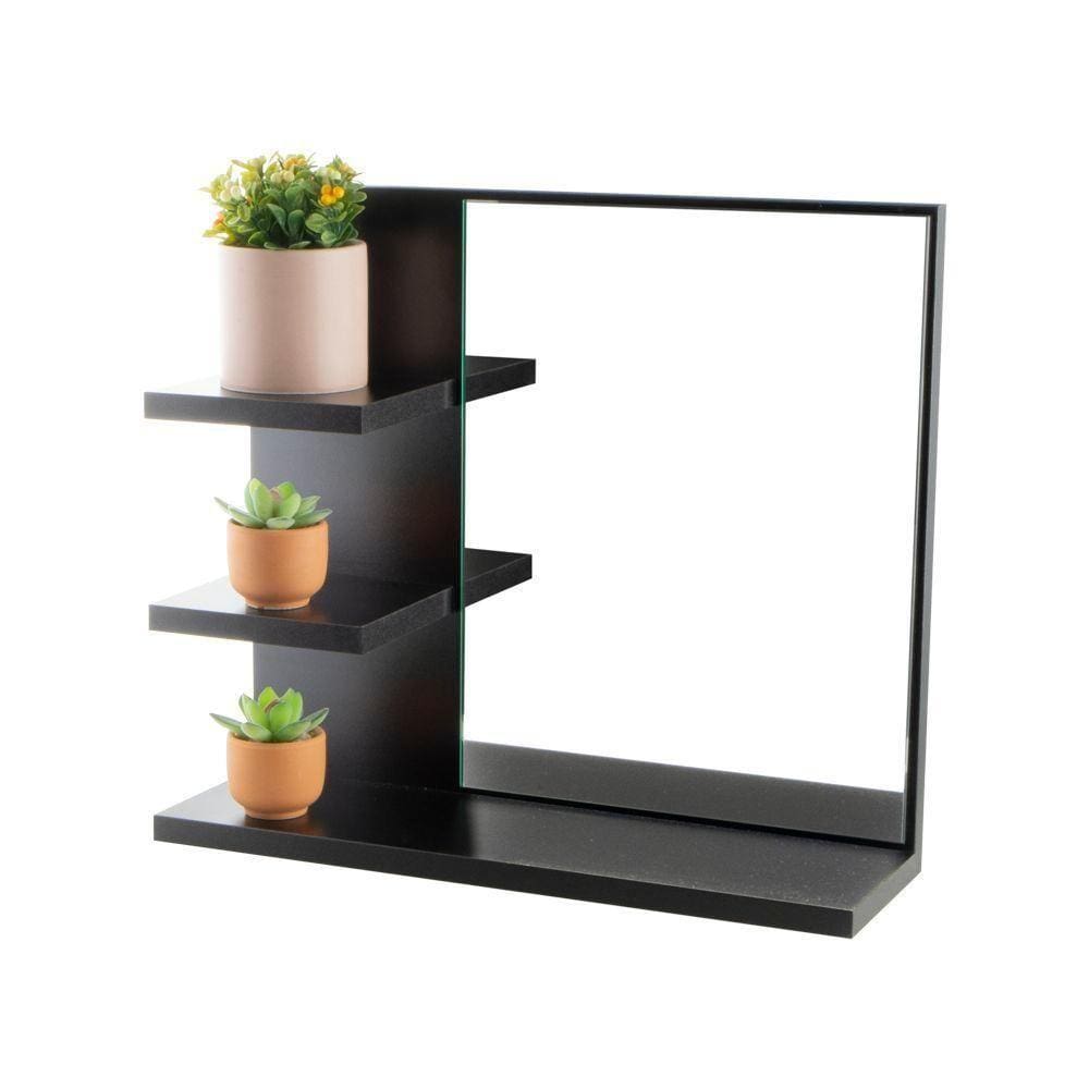 Armário Para Banheiro Com Espelho Nice Preto 40Cm