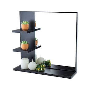 Armário Para Banheiro Com Espelho Viena Preto 45Cm
