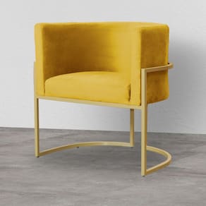 Poltrona Decorativa Estofada Base de Ferro Sala Luana Veludo Mostarda - LM DECOR
