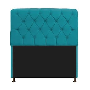 Cabeceira Estofada Lady 140 Cm Solteiro Com Capitonê Suede - Doce Sonho Móveis Azul Turquesa