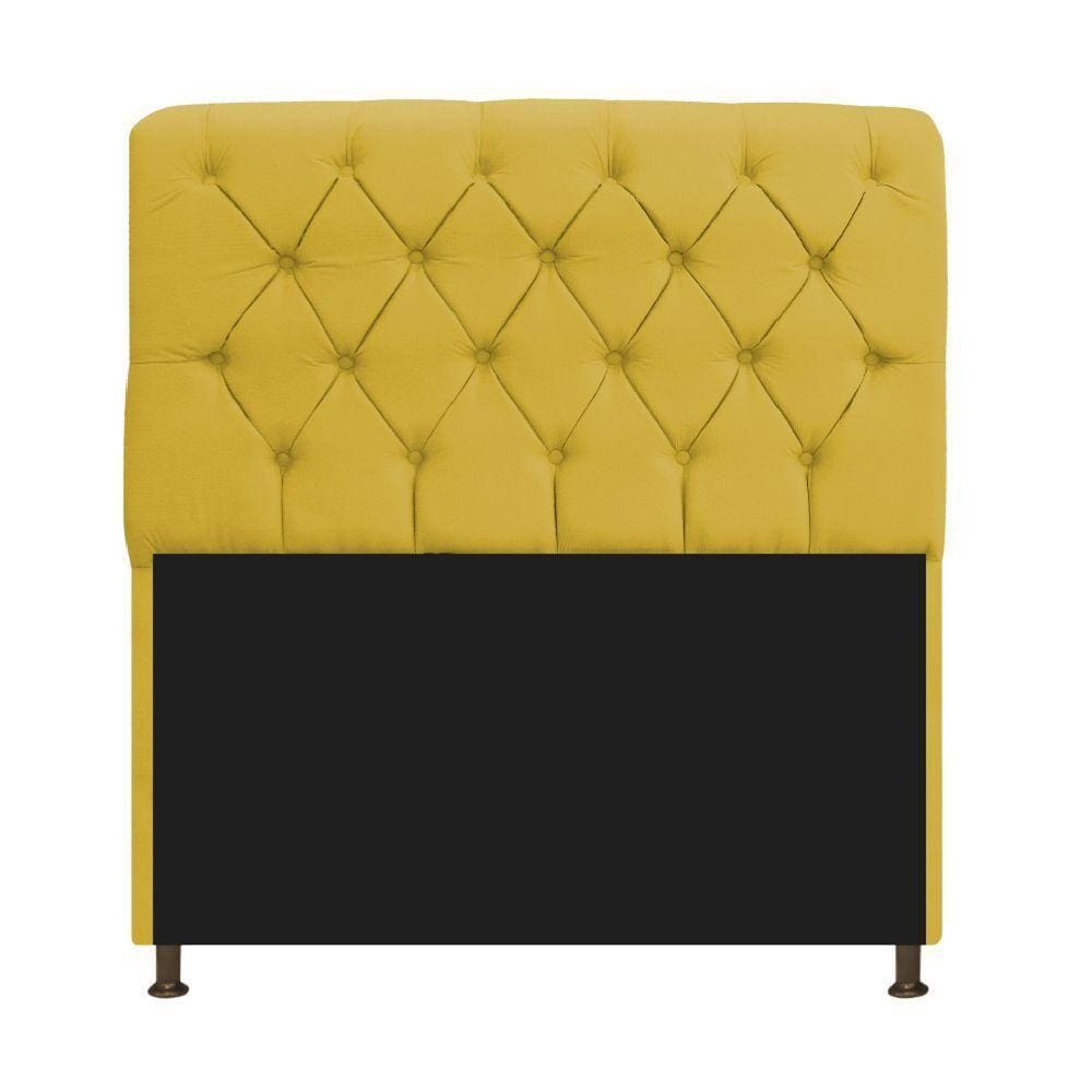 Cabeceira Estofada Lady 195 Cm King Size Com Capitonê Suede - Doce Sonho Móveis Amarelo