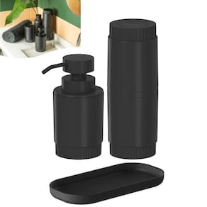 Kit Dispenser Porta Sabonete Líquido Suporte Escova Creme Dental Bandeja Pia Banheiro Preto Dórica - KTE 130 Ou