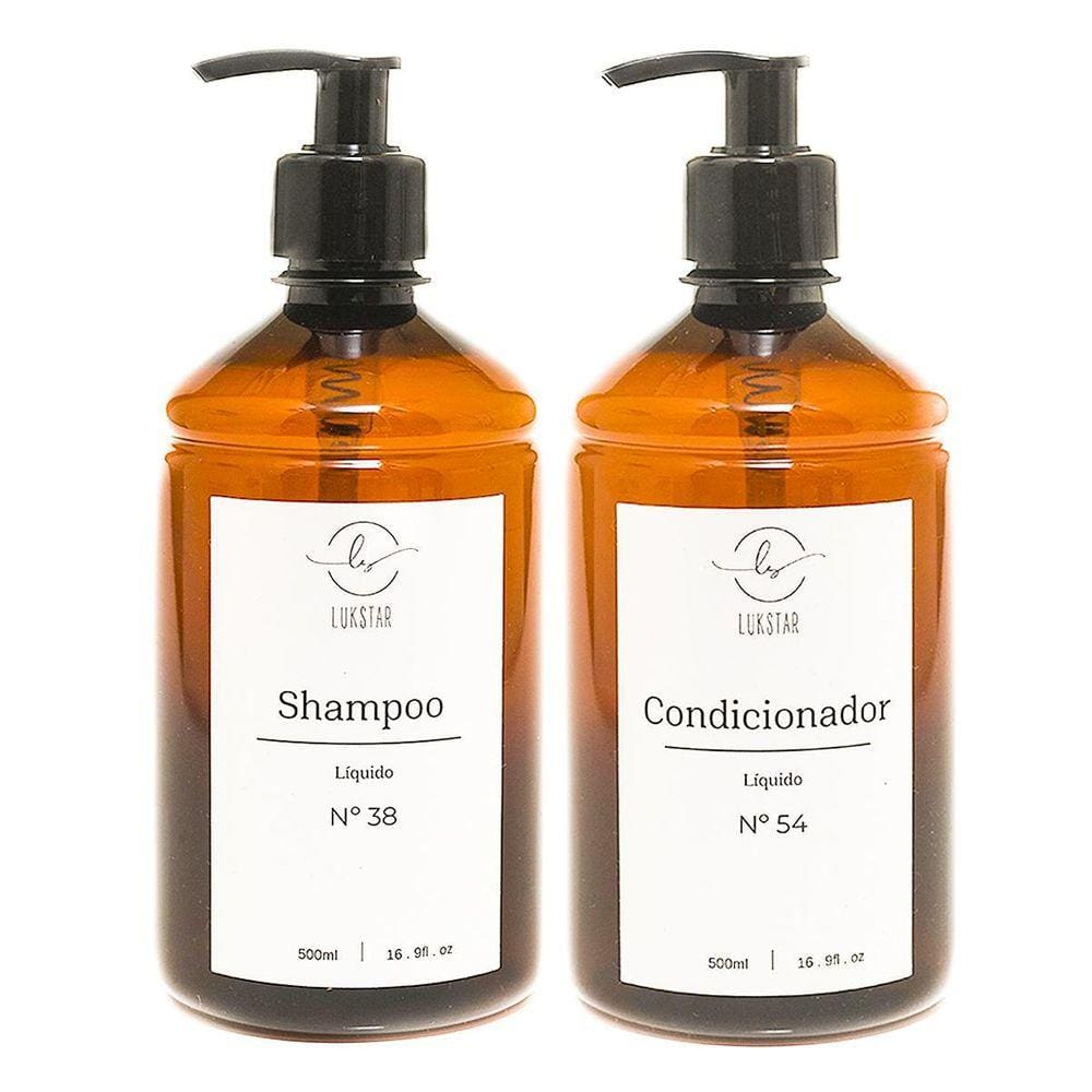 Kit 2 Frascos Ambar Minimalista Decorativo Refil Luxo Shampoo Condicionador 500Ml
