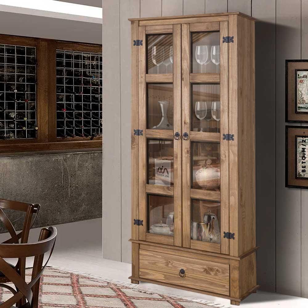 Cristaleira Antiga Para Sala De Jantar Madeira Maciça 2 Portas Marrom Shop Jm