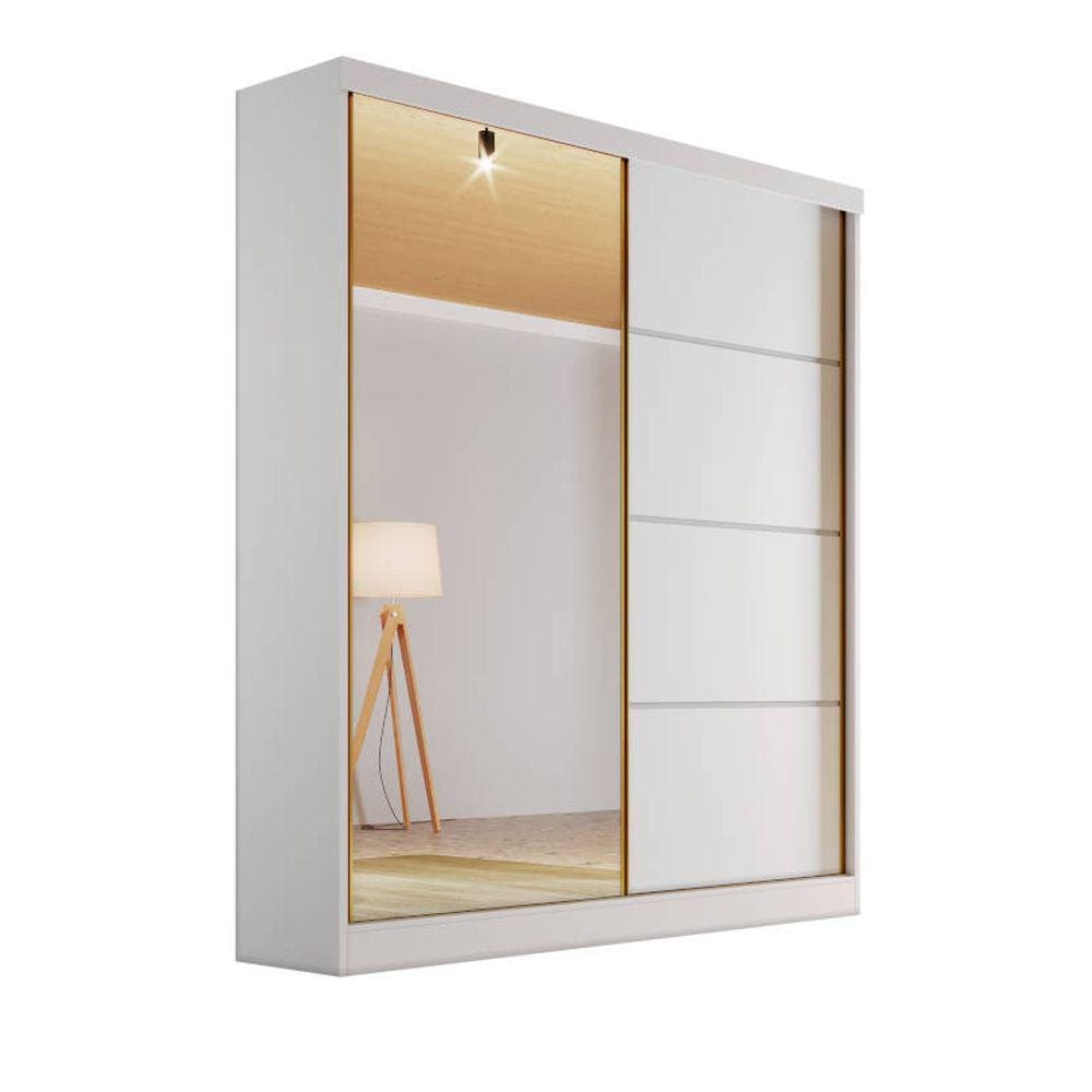 Guarda-roupa solteiro espelho 1,80m 100%MDF - Veneza-Branco - Bianchi Móveis