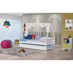 Bicama Infantil Prime com Telhado Vi e Xale - Madeira Maciça - Laca Branco Casatema