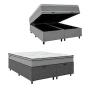 Cama Box Baú Casal Queen Colchão Molas Ensacadas Mirage 158x198x65cm Cinza/Branco Umaflex - Suporta até 120kg por Pessoa