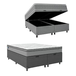 Cama Box Baú Casal Queen Colchão Molas Ensacadas Mirage 158x198x65cm Cinza/Branco Umaflex -  Suporta até 120kg por Pessoa
