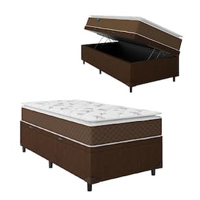 Cama Box Baú Solteiro Colchão Molas Ensacadas Pillow Top Martino 88x188x66cm Marrom/Branco Umaflex - Suporta até 120kg por Pessoa