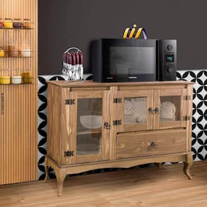 Balcão Buffet Para Cozinha 3 Portas Em Vidro 1 Gaveta Madeira Maciça Marrom Shop Jm