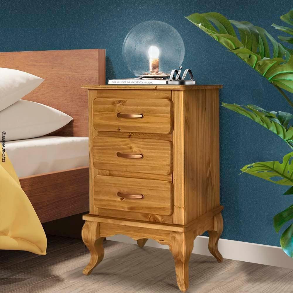 Mesa De Cabeceira Grande 3 Gavetas Madeira Maciça Marrom Shop Jm