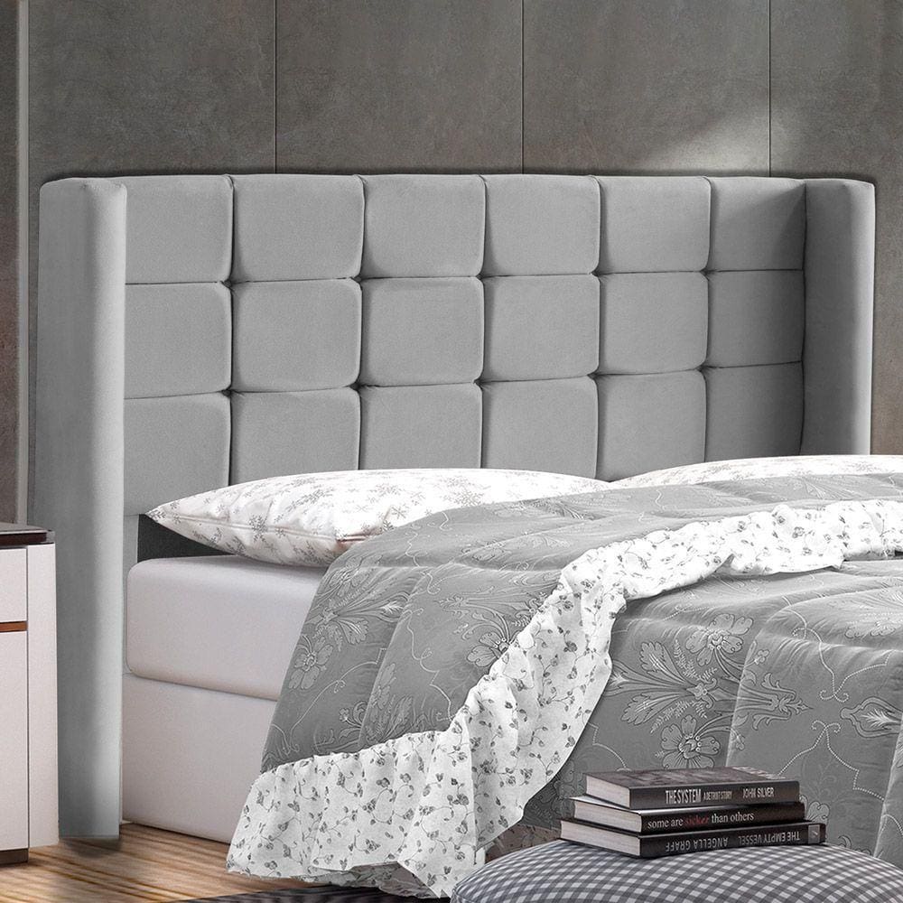 Cabeceira Cama Box Casal Queen Size Gioconda 160cm Com Frame Suede Cinza - Abmaza