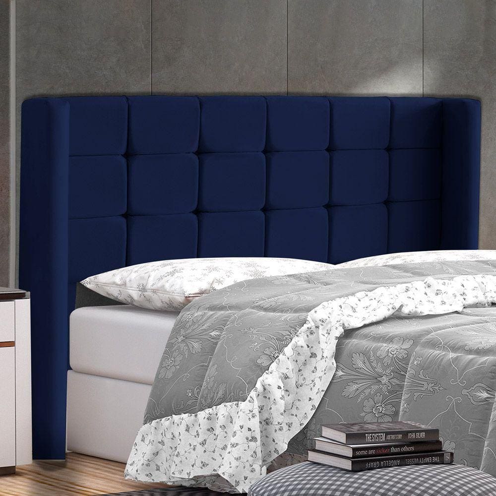 Cabeceira Cama Box Casal Gioconda 140cm Com Frame Veludo Azul Escuro - Abmaza