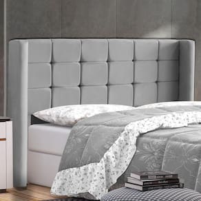 Cabeceira Cama Box Casal King Size Gioconda 195cm Com Frame Linho Cinza - Abmaza