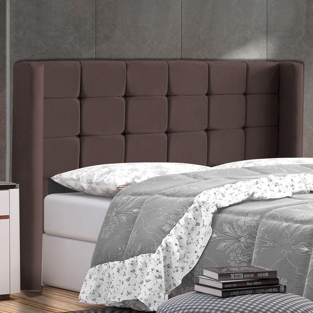 Cabeceira Cama Box Casal Queen Size Gioconda 160cm Com Frame Veludo Marrom - Abmaza