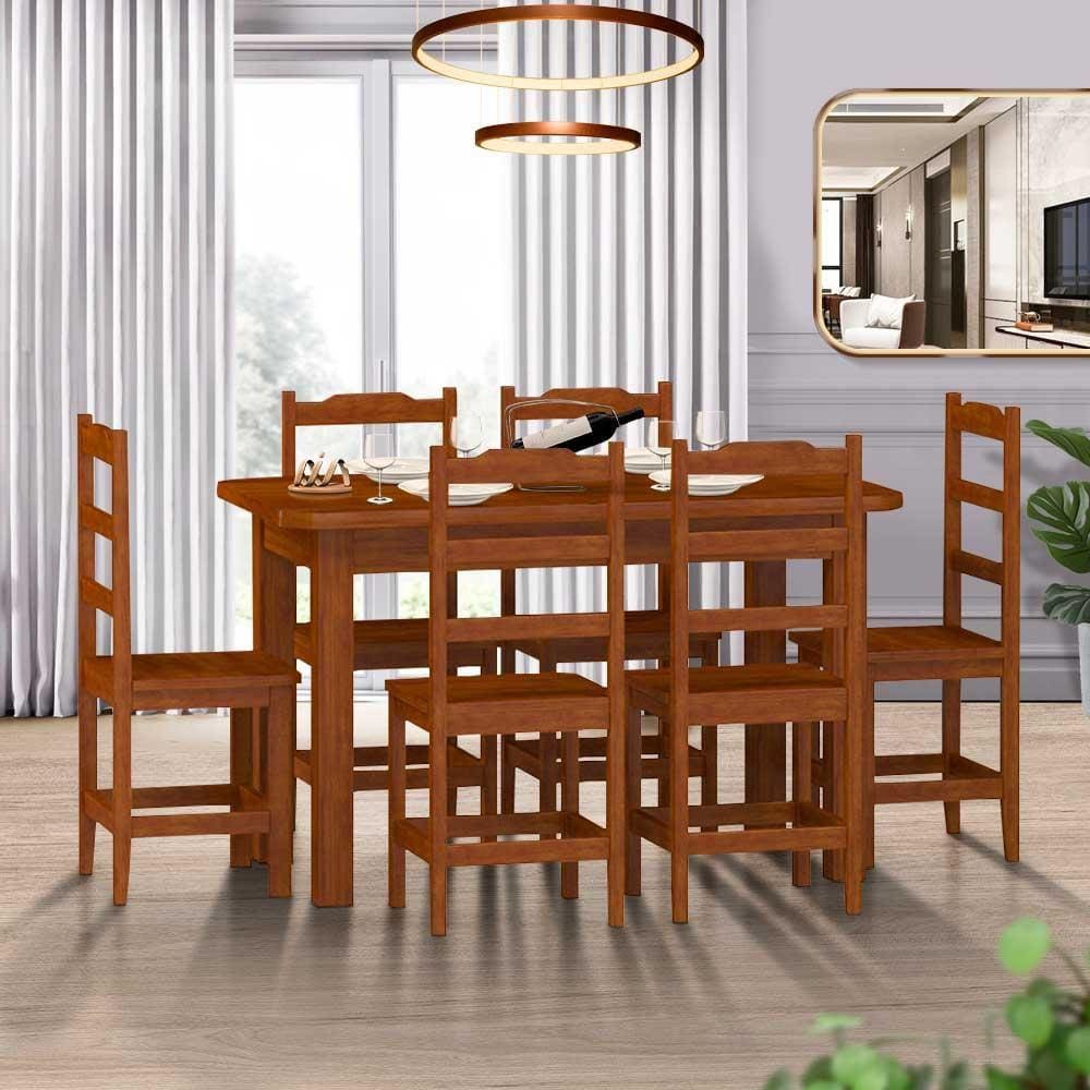 Conjunto Mesa com 6 cadeiras em Madeira Maciça - Piani Decor