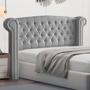 Cabeceira Cama Box Casal King Size Adelle 195cm Com Frame Linho Cinza - Abmaza