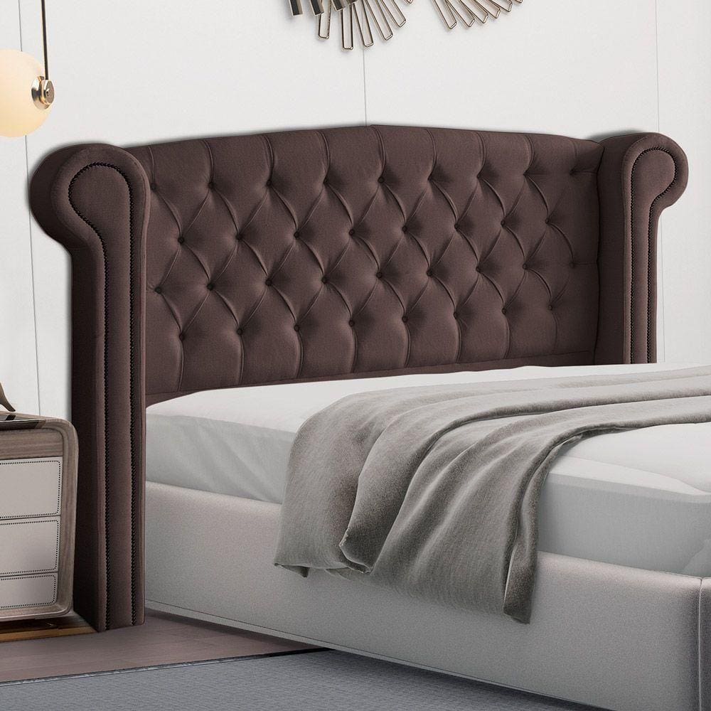 Cabeceira Cama Box Casal Queen Size Adelle 160cm Com Frame Veludo Marrom - Abmaza