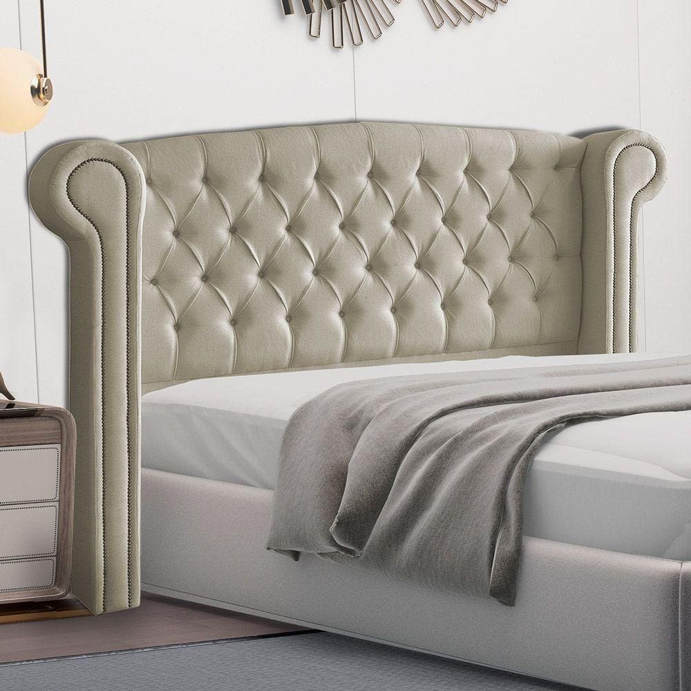 Cabeceira Cama Box Casal Queen Size Adelle 160cm Com Frame Veludo Bege - Abmaza