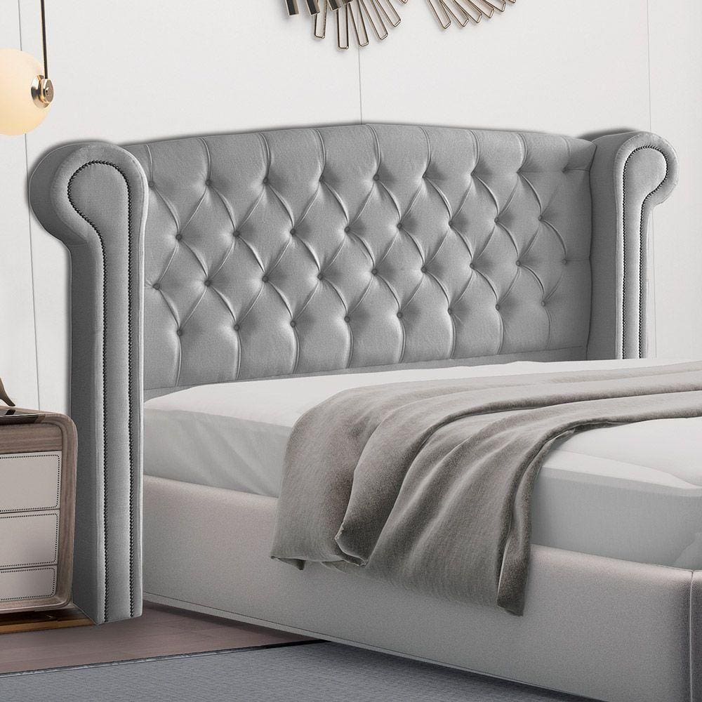 Cabeceira Cama Box Casal Queen Size Adelle 160cm Com Frame Veludo Cinza - Abmaza